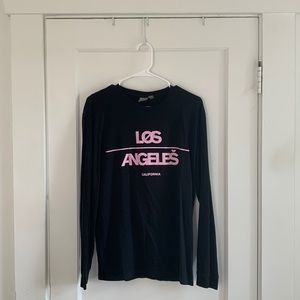 ASOS Black Los Angeles Long Sleeve T-Shirt in Pink Text, Size Medium